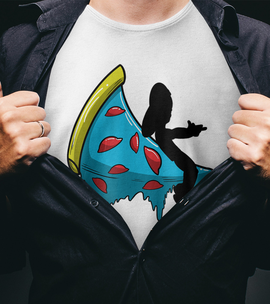 Picza Moon Silhouette On Blue Pizza Slice With Red Toppings T-Shirt