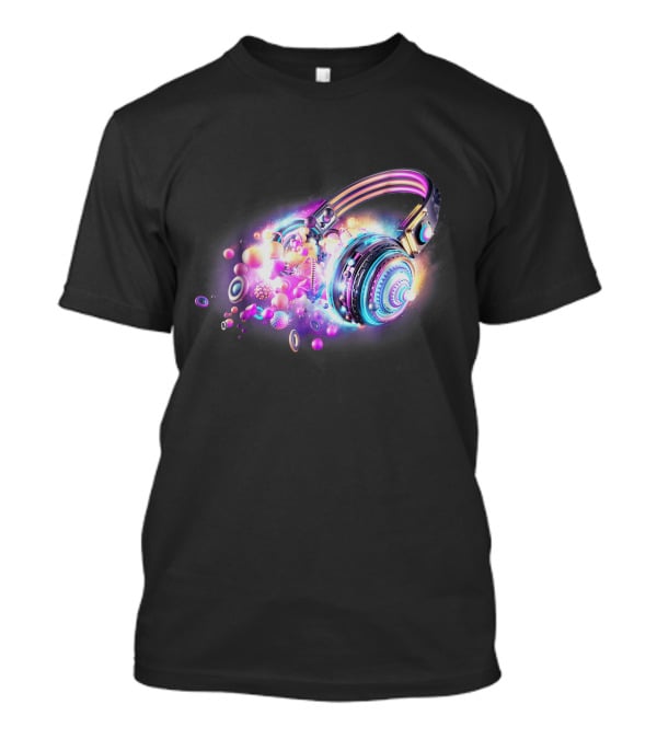 LED Sound Activated Glow DJ Headphones Neon Lights Music Vibes T-Shirt