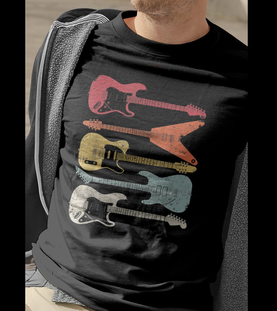 Guitar Guitarist Colorful Electric Guitars Distressed Texture T-Shirt