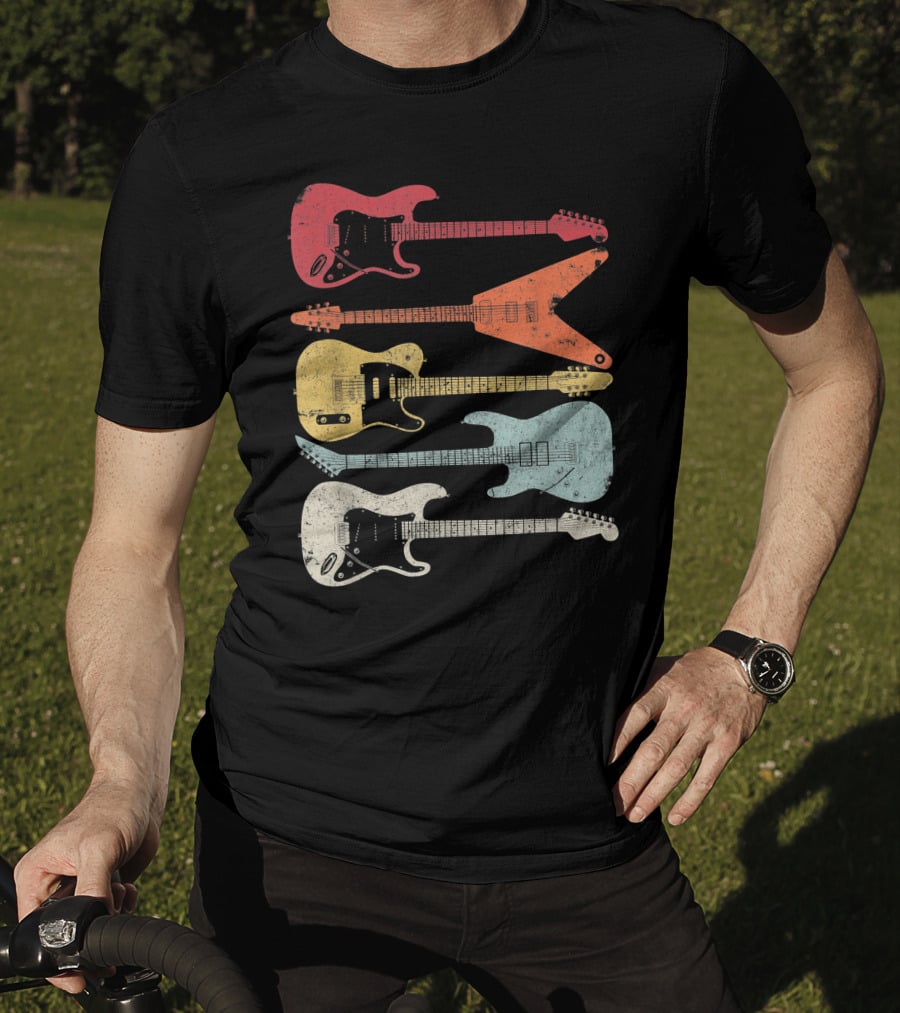 Guitar Guitarist Colorful Electric Guitars Distressed Texture T-Shirt
