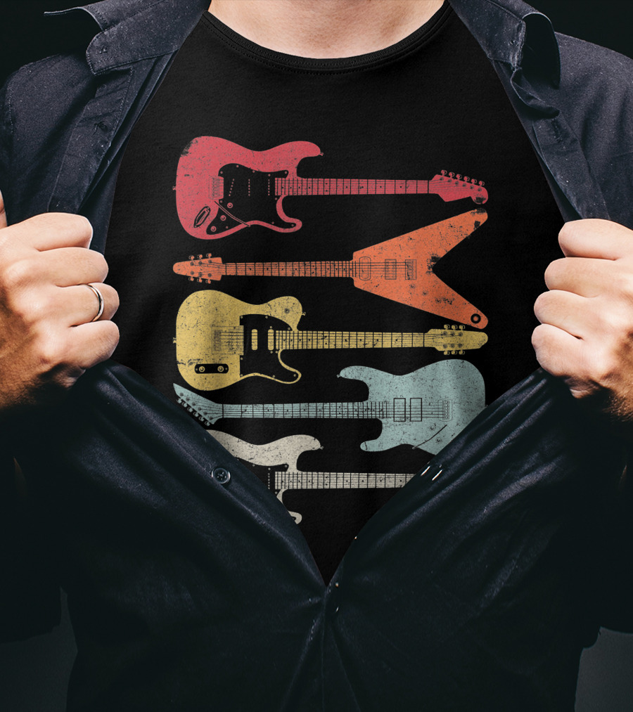 Guitar Guitarist Colorful Electric Guitars Distressed Texture T-Shirt