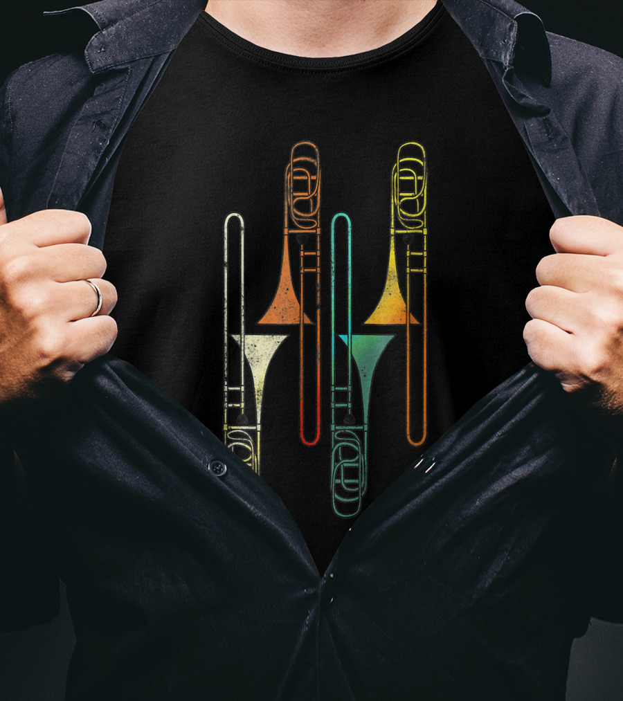Retro Multicolored Trombone Jazz Instrumental T-Shirt