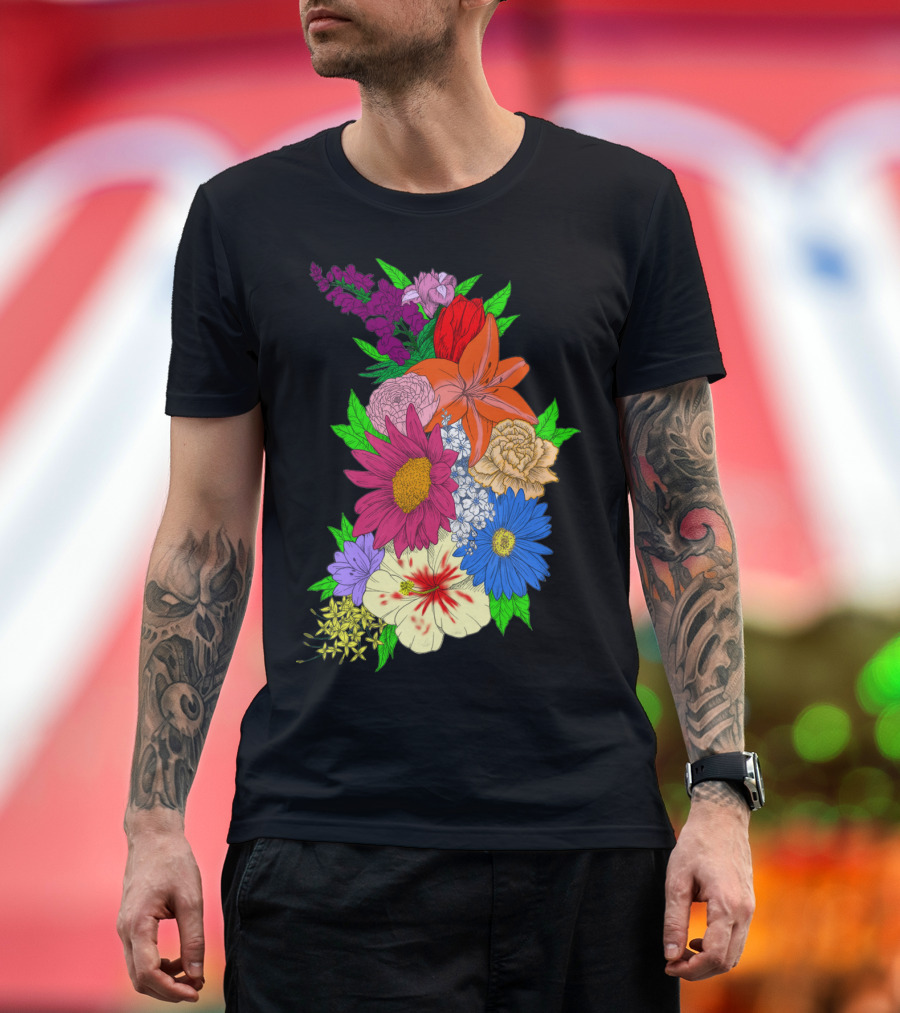 Flowers for Mama Bright Bouquet with Colorful Botanical Blossoms T-Shirt
