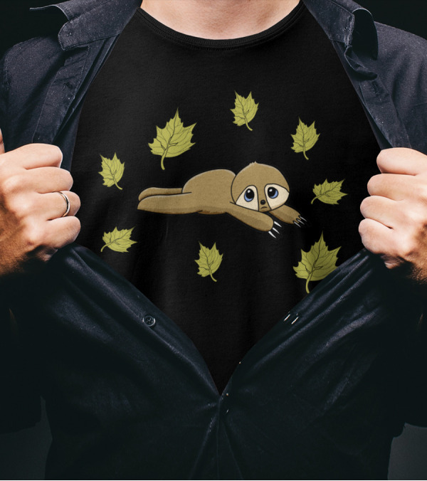 Sloth Surrounded By Falling Leaves Lazy Slothy Days T-Shirt
