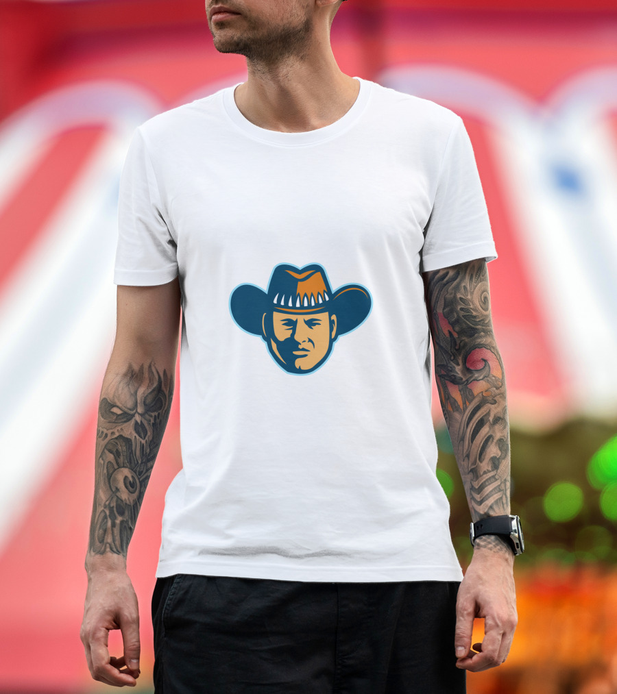 Australian Stockman Head Mascot Icon in Cowboy Hat T-Shirt