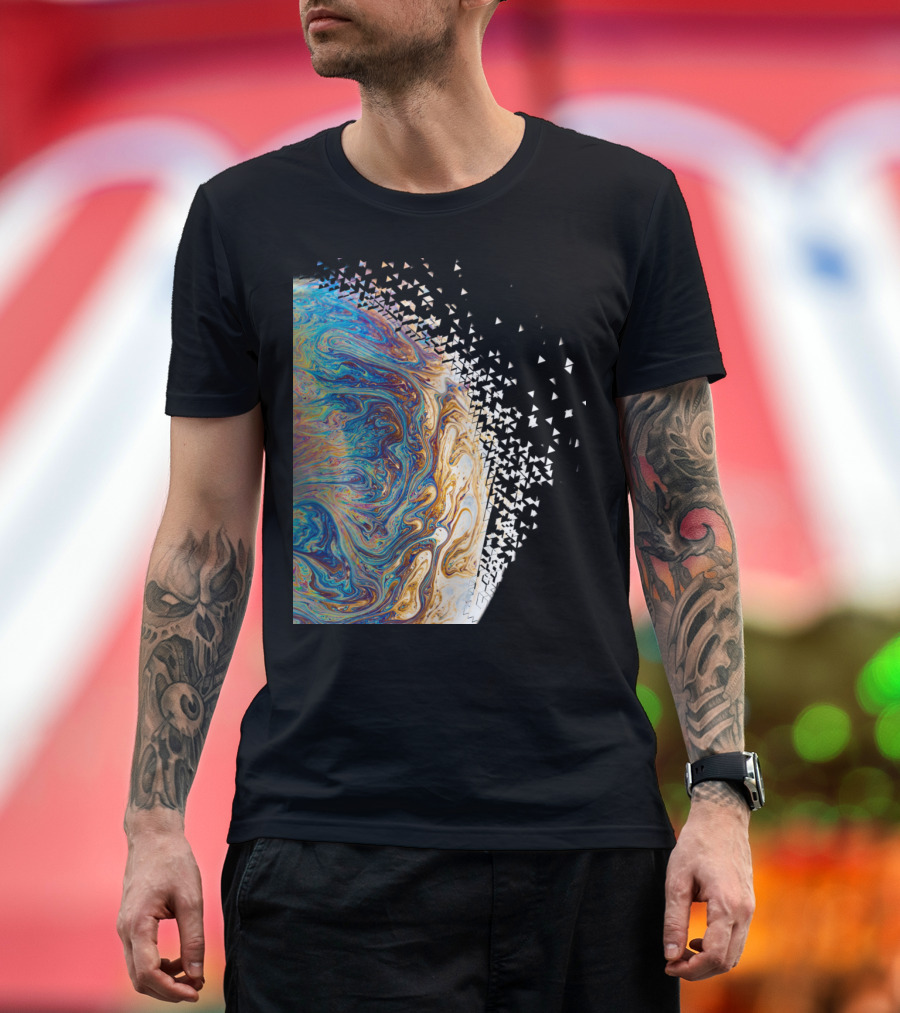 Dissipation of a Marbled Liquid Planet with Fragmenting Triangle T-Shirt