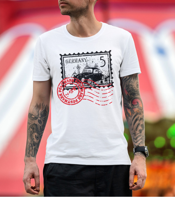 Premium T-Shirt: Germany Vintage VW Bug Postage Stamp with Postmark T-Shirt Germany Vintage VW Bug Postage Stamp with Postmark T-Shirt