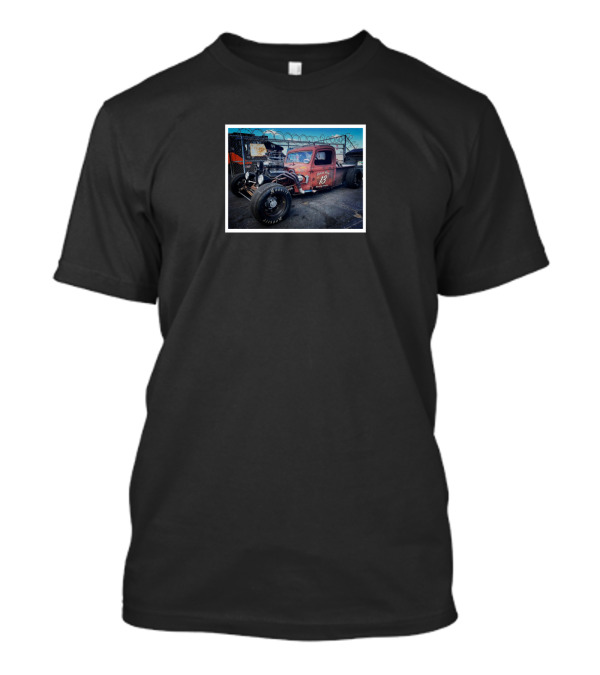 Junk Yard Queen Rat Rod Car Number 13 With Barbed Wire Fence Background T-Shirt