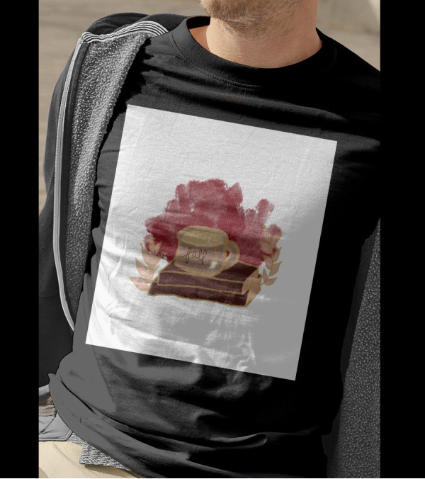 Cozy Coffee And Books Autumn Aesthetic With Fall Leaves T-Shirt