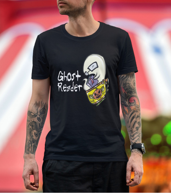 Premium T-Shirt: Ghost Reader with Halloween Pumpkin Book T-Shirt Ghost Reader with Halloween Pumpkin Book T-Shirt
