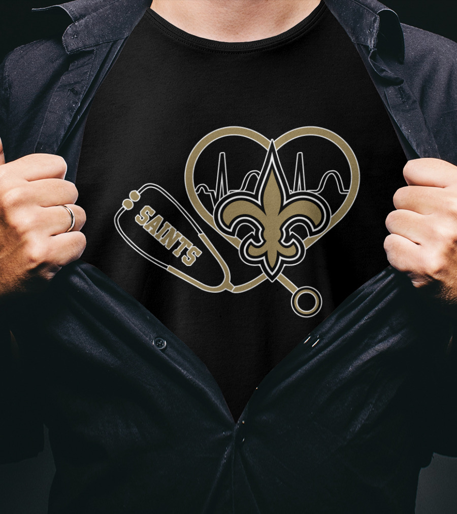 Saints Fleur-de-Lis Heartbeat Stethoscope T-Shirt