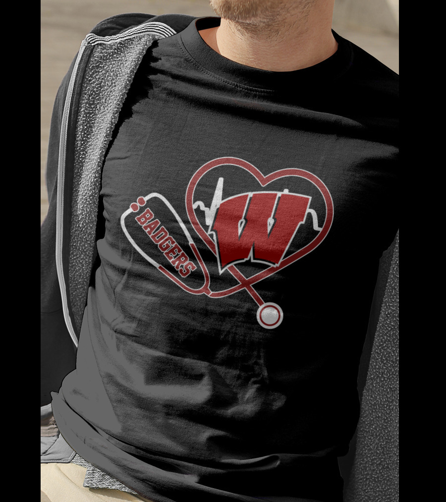 Wisconsin Badgers Stethoscope Heartbeat T-Shirt
