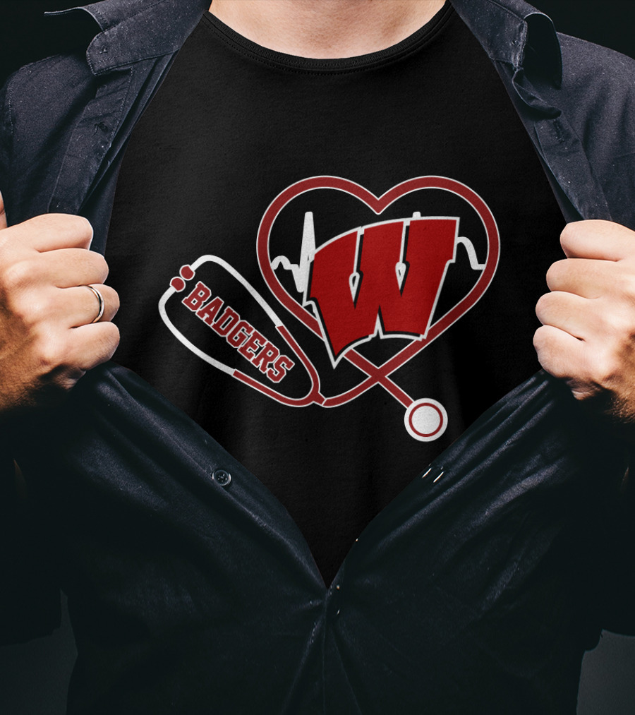 Wisconsin Badgers Stethoscope Heartbeat T-Shirt