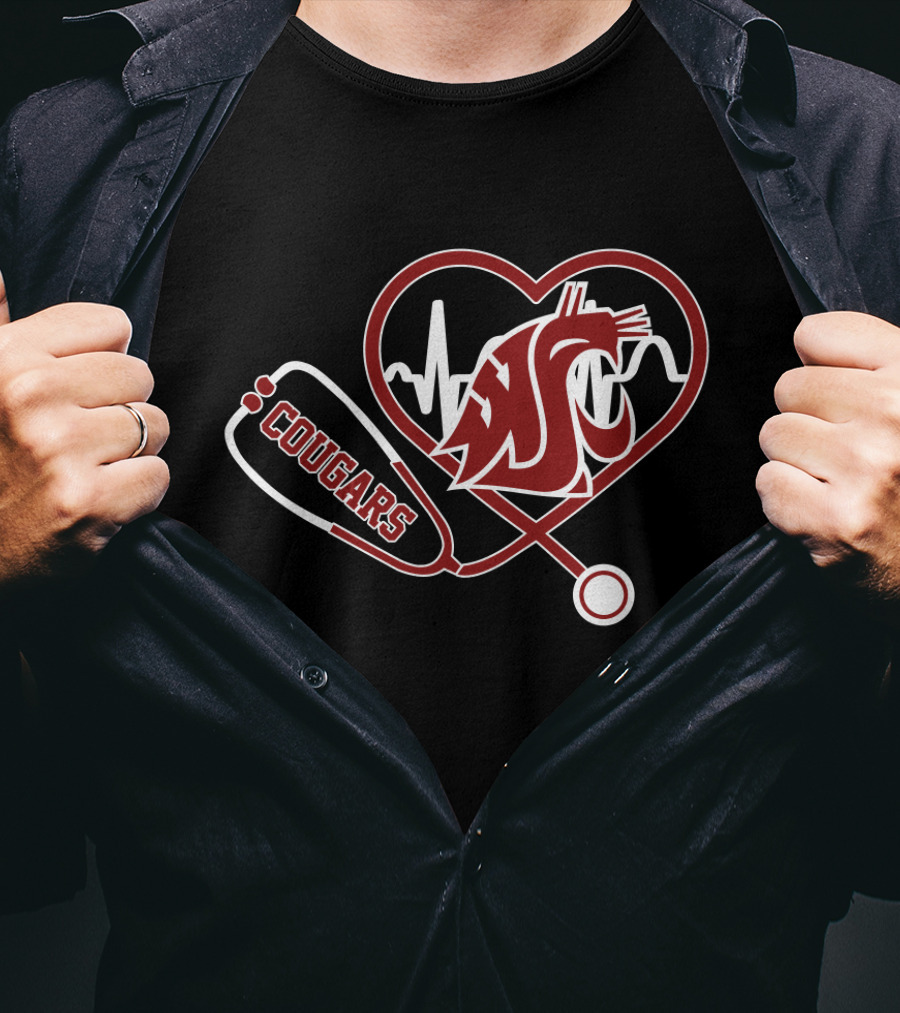 Cougars Washington State Heartbeat Stethoscope T-Shirt