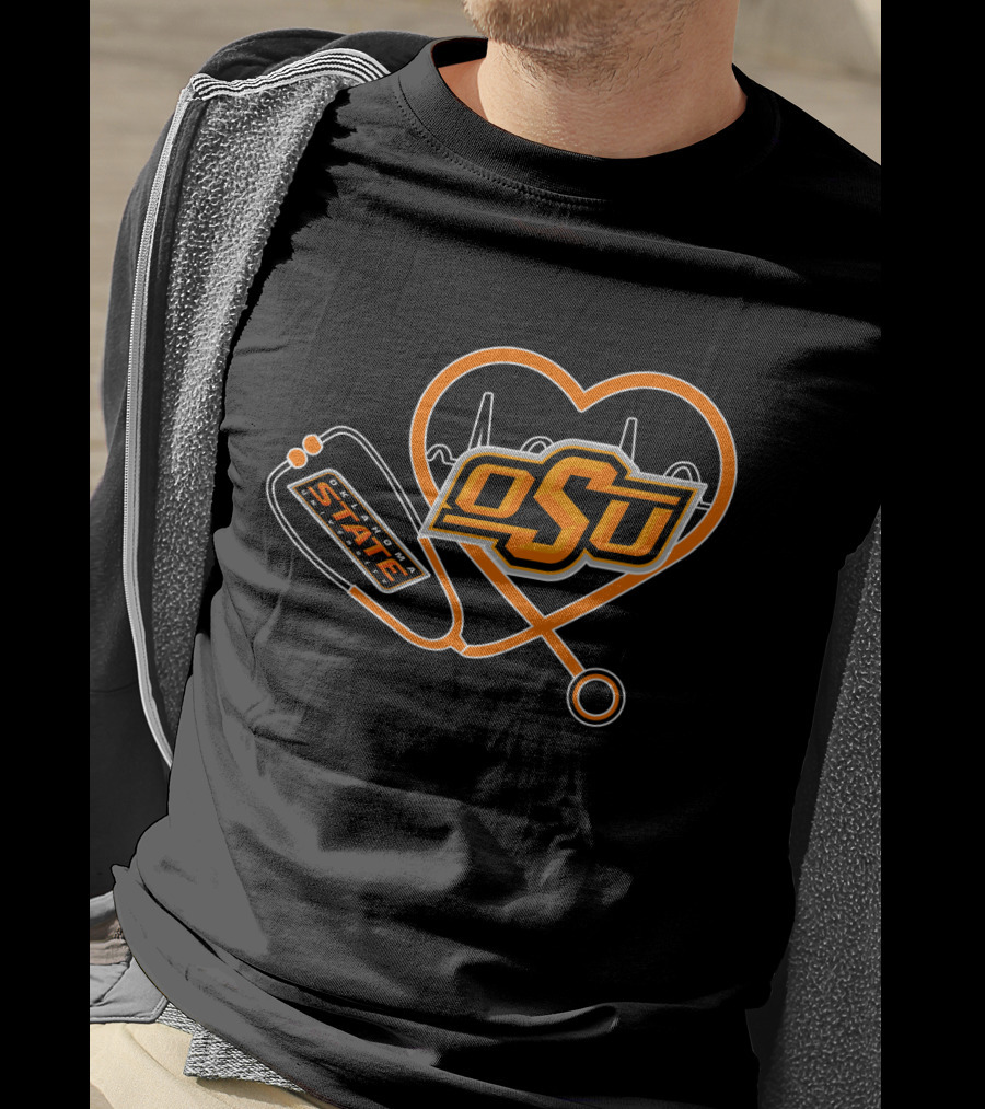 OSU Oklahoma State Cowboys Heartbeat Stethoscope T-Shirt