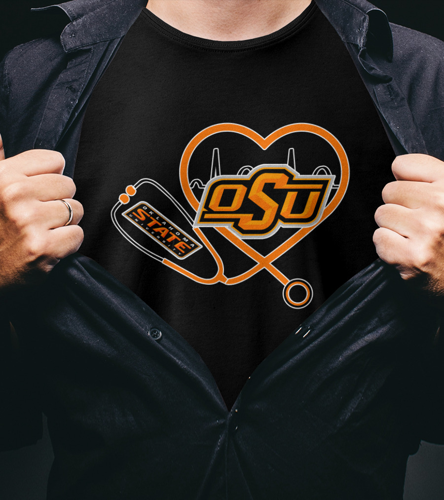 OSU Oklahoma State Cowboys Heartbeat Stethoscope T-Shirt