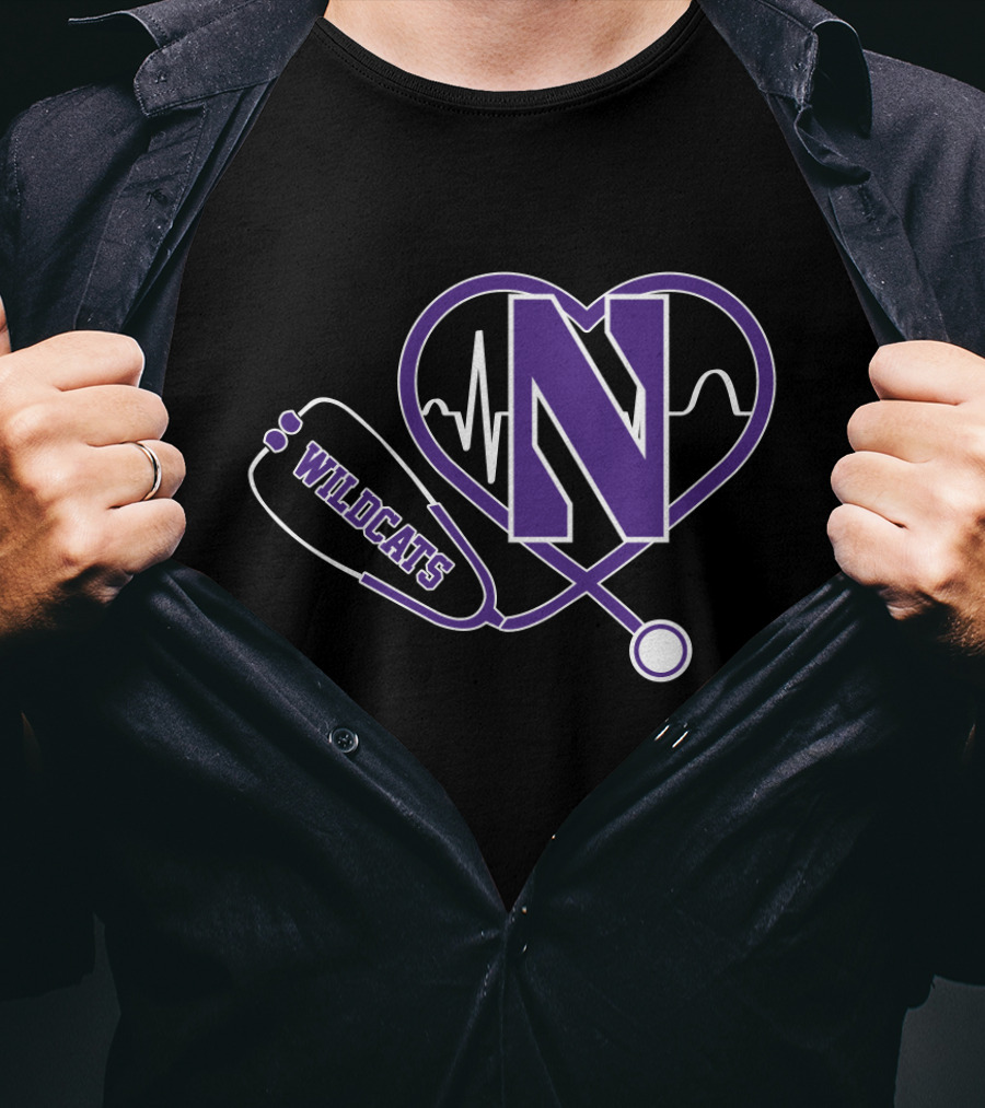 Northwestern Wildcats Stethoscope Heartbeat N T-Shirt