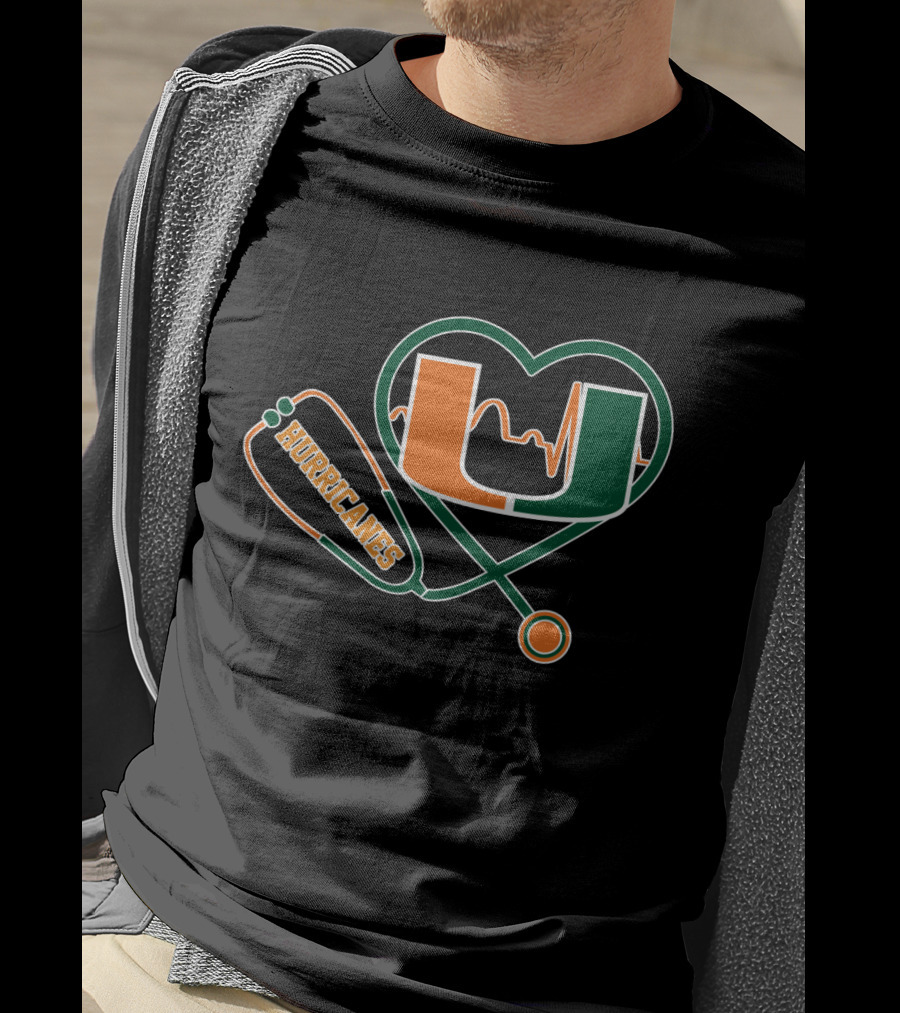 Miami Hurricanes Heartbeat Stethoscope U T-Shirt