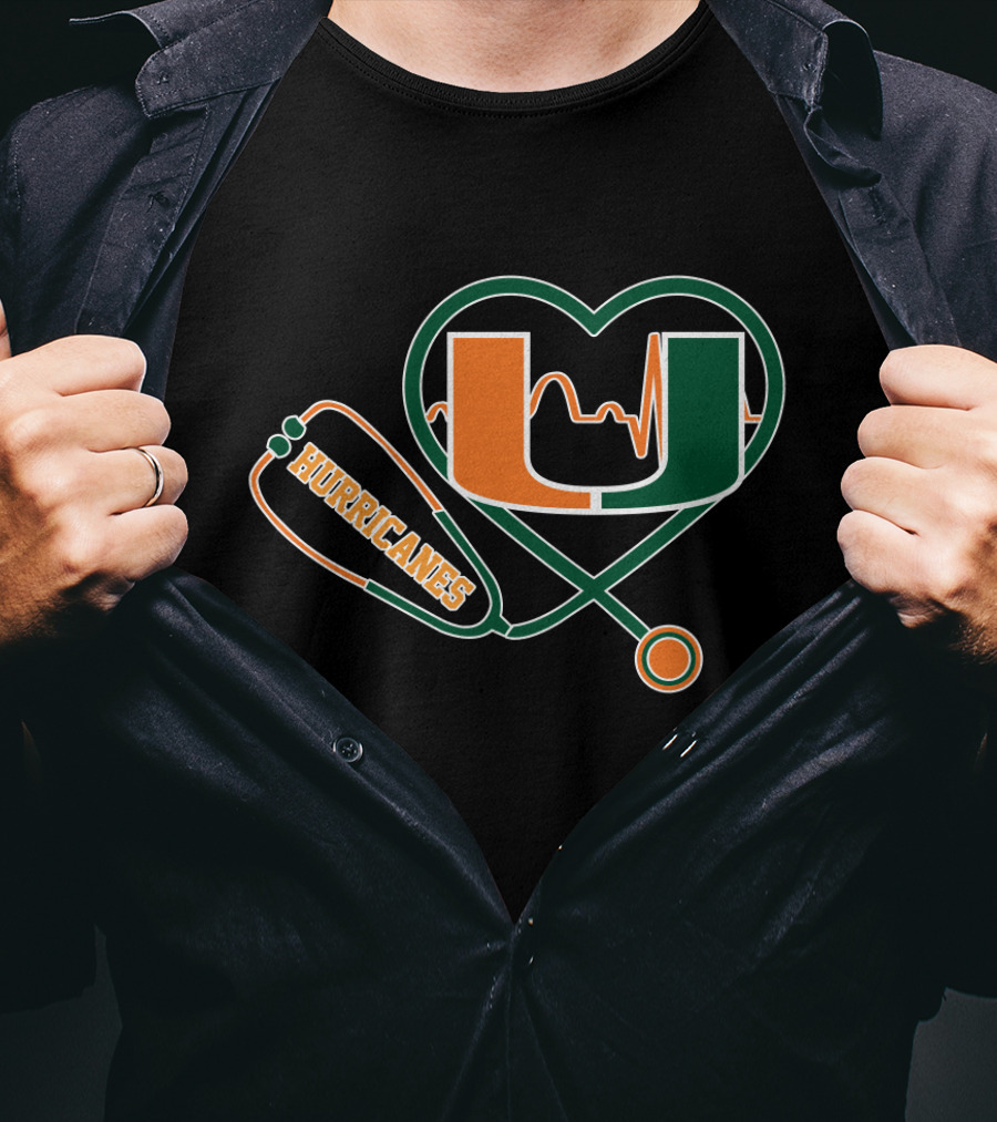 Miami Hurricanes Heartbeat Stethoscope U T-Shirt