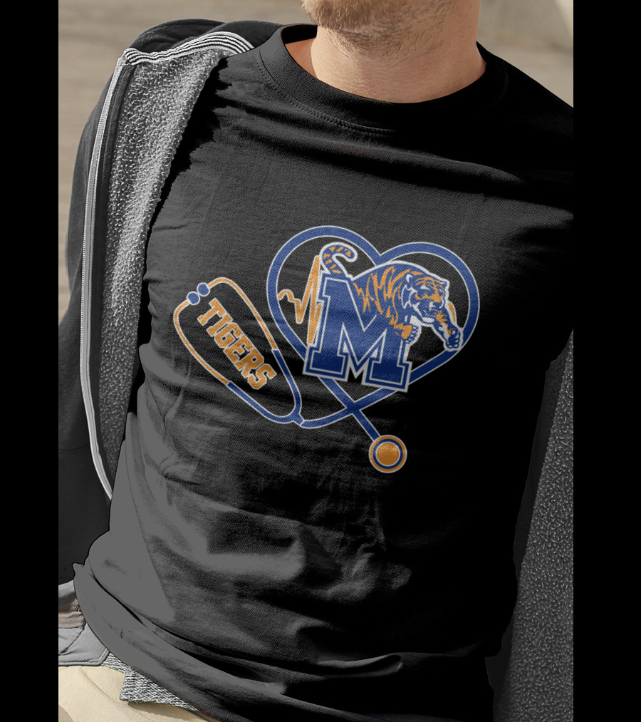 Heart And Stethoscope With Memphis Tigers M T-Shirt