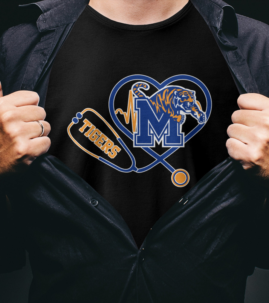 Heart And Stethoscope With Memphis Tigers M T-Shirt
