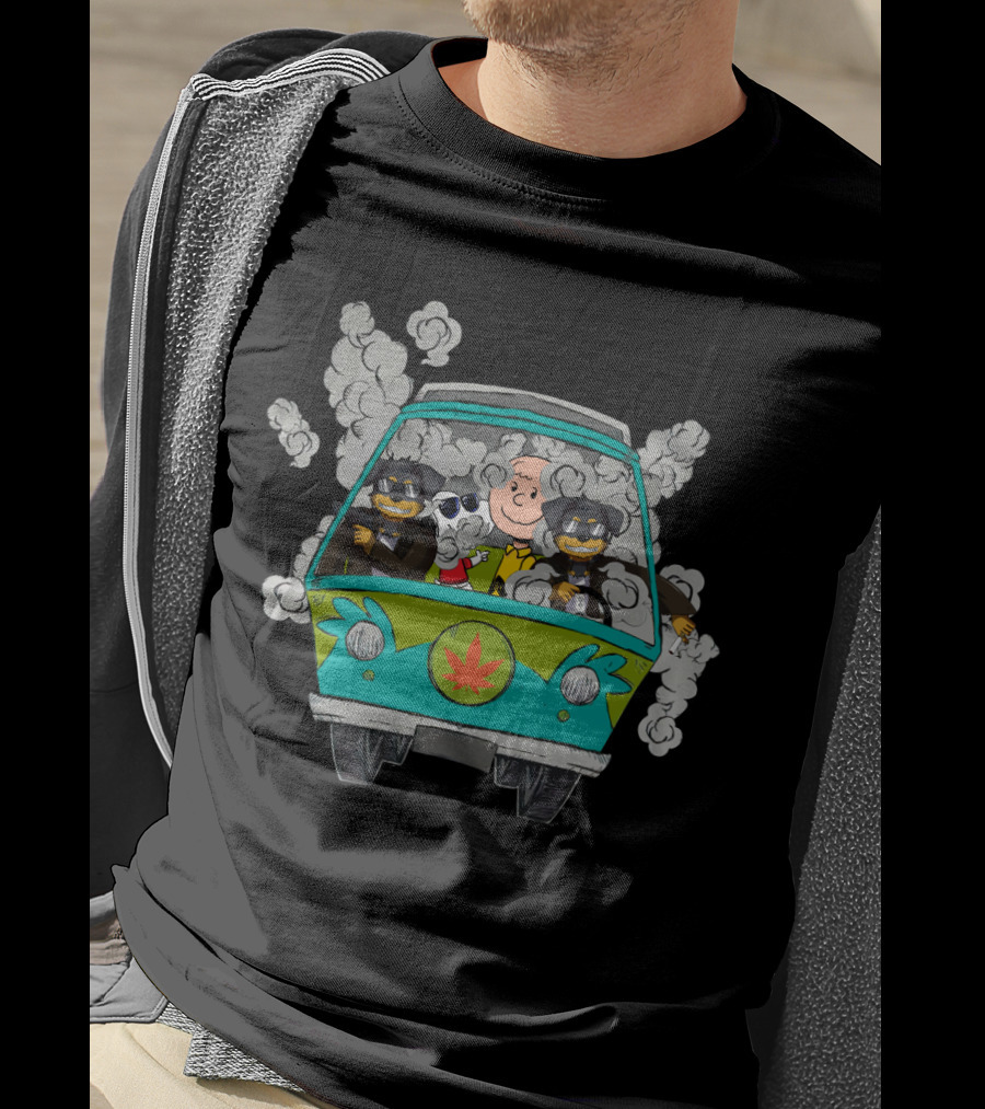 Rottweiler Ds0 Road Trip In Smoke-Filled Van With Cartoon Characters T-Shirt