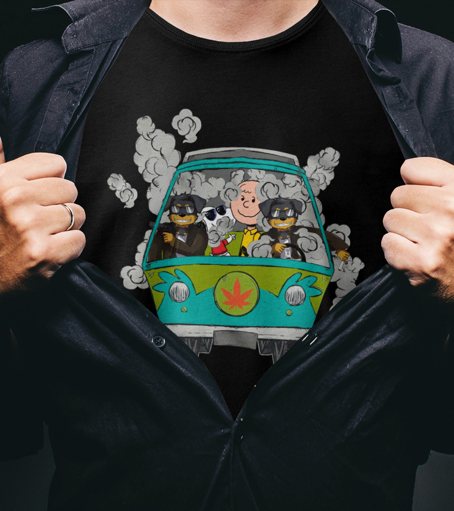 Rottweiler Ds0 Road Trip In Smoke-Filled Van With Cartoon Characters T-Shirt