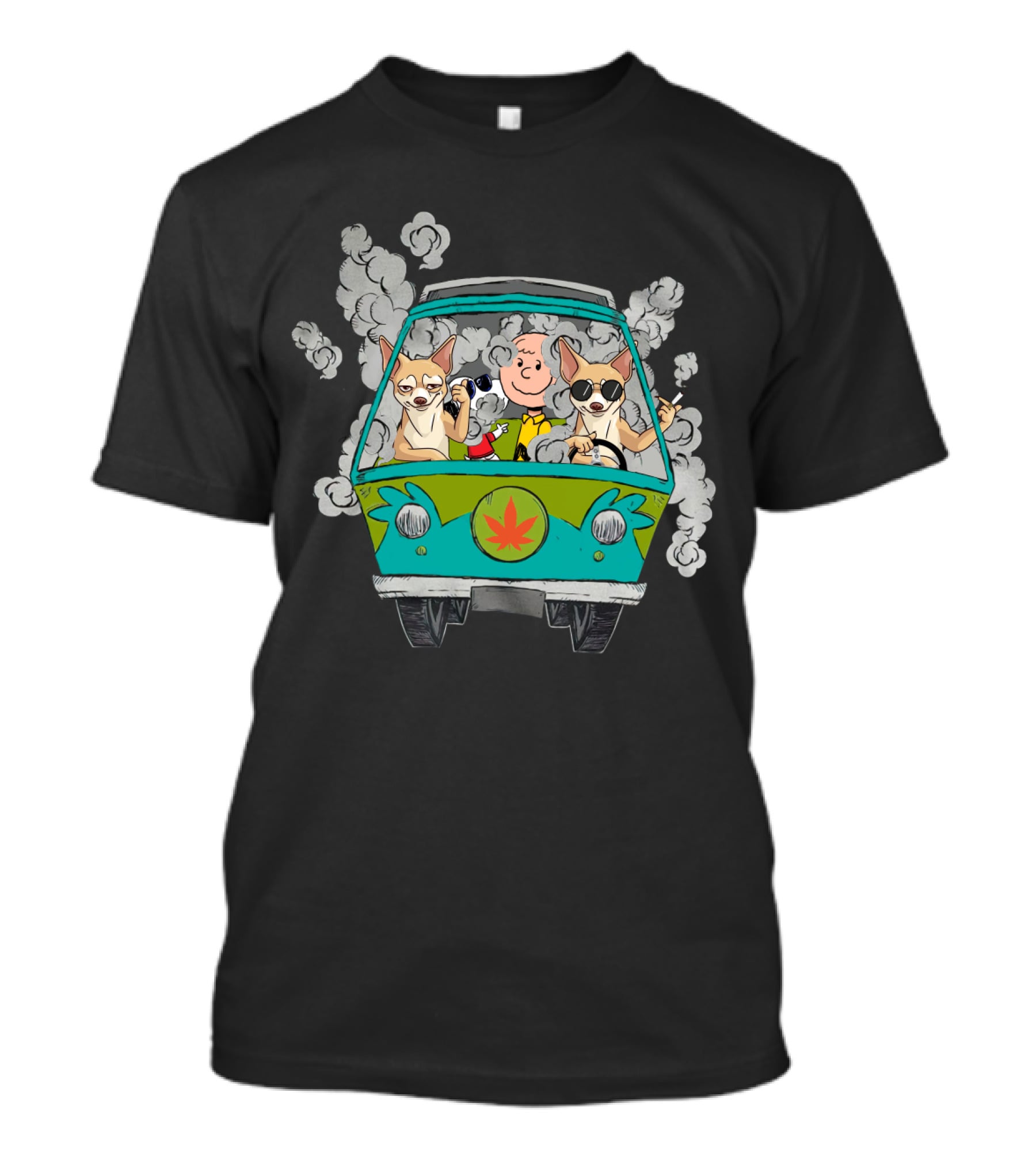 Chihuahua Ds0 Charlie Brown Driving Green Van Smoke T-Shirt