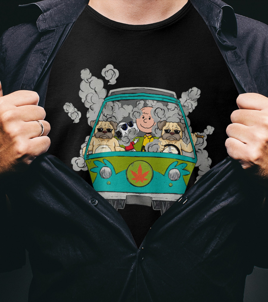 Pug Ds0 Smoking Van With Iconic Dog And Cartoon Character T-Shirt