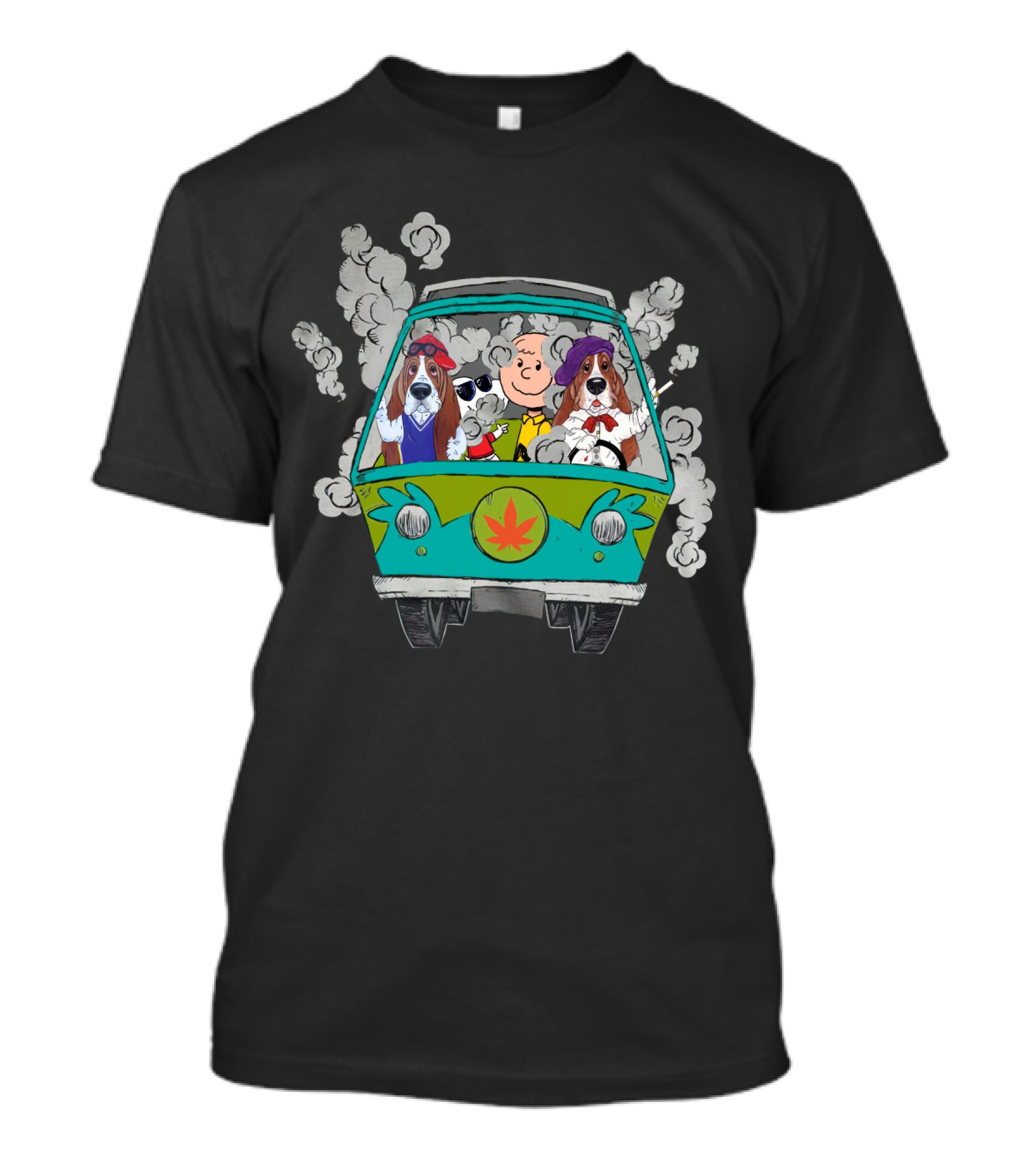 Basset Hound Ds0 Charlie Brown Snoopy Mystery Machine Smoke T-Shirt