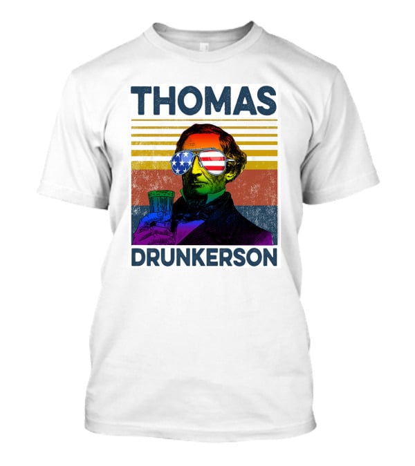 THOMAS DRUNKERSON USA Flag Sunglasses Drinking Beer T-Shirt