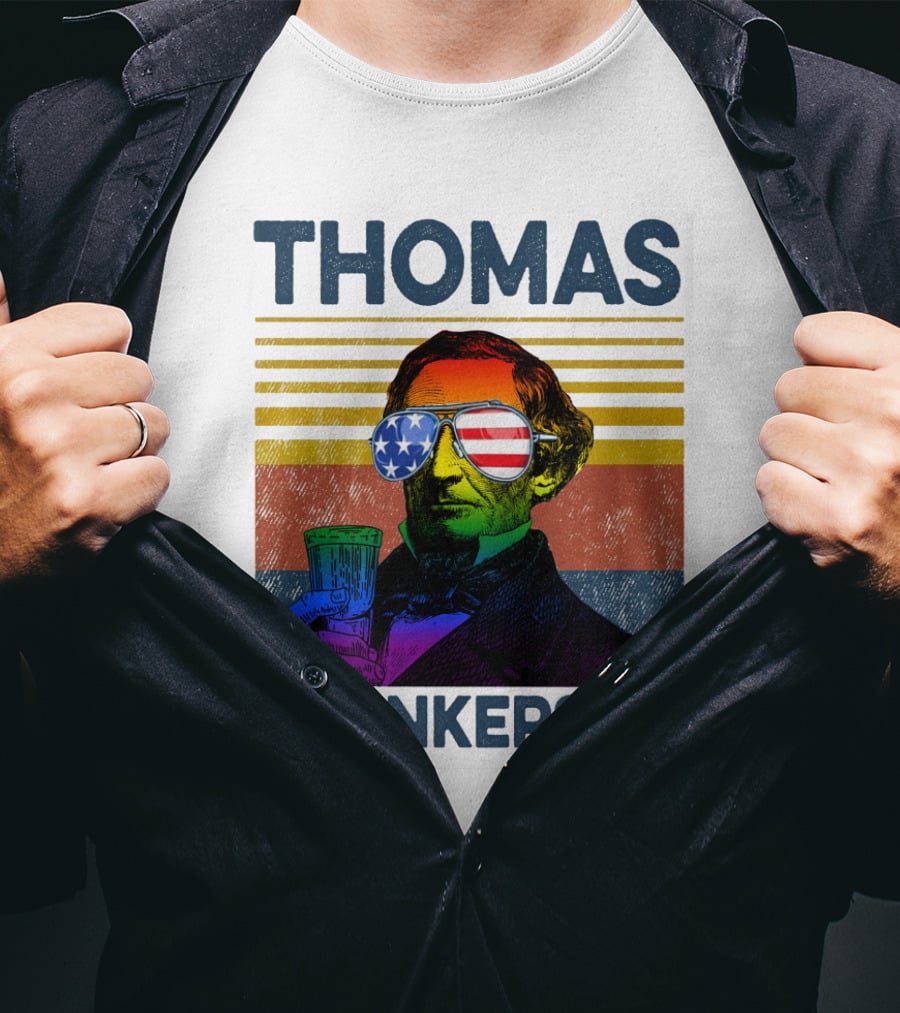 THOMAS DRUNKERSON USA Flag Sunglasses Drinking Beer T-Shirt