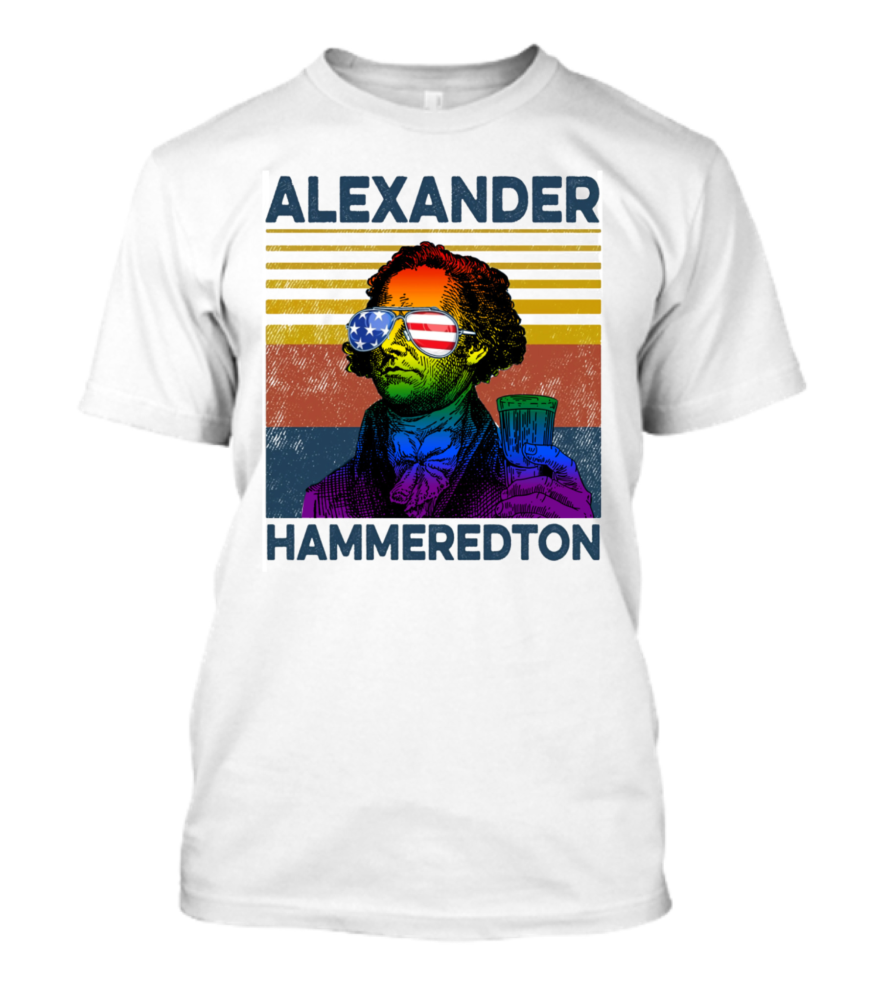 Alexander Hammeredton American Flag Sunglasses Beer Drink T-Shirt