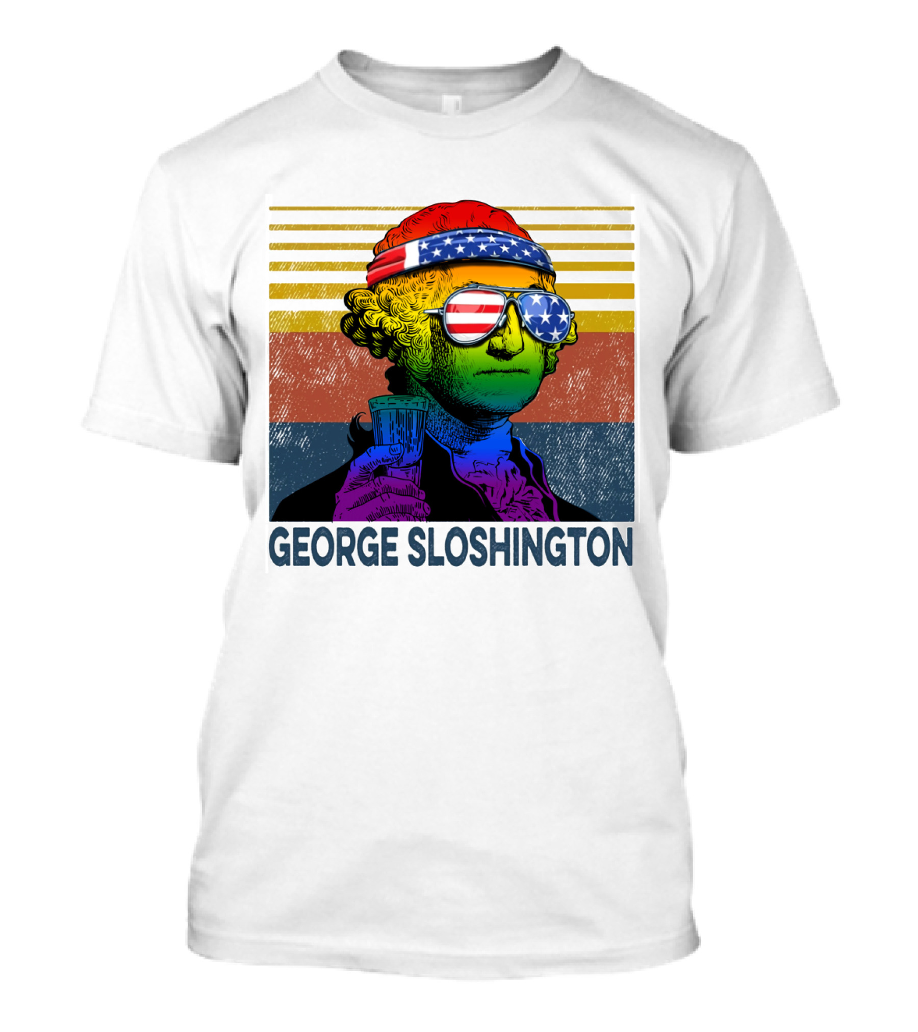George Sloshington Patriotic Beer Celebration With American Flag Bandana And Sunglasses T-Shirt