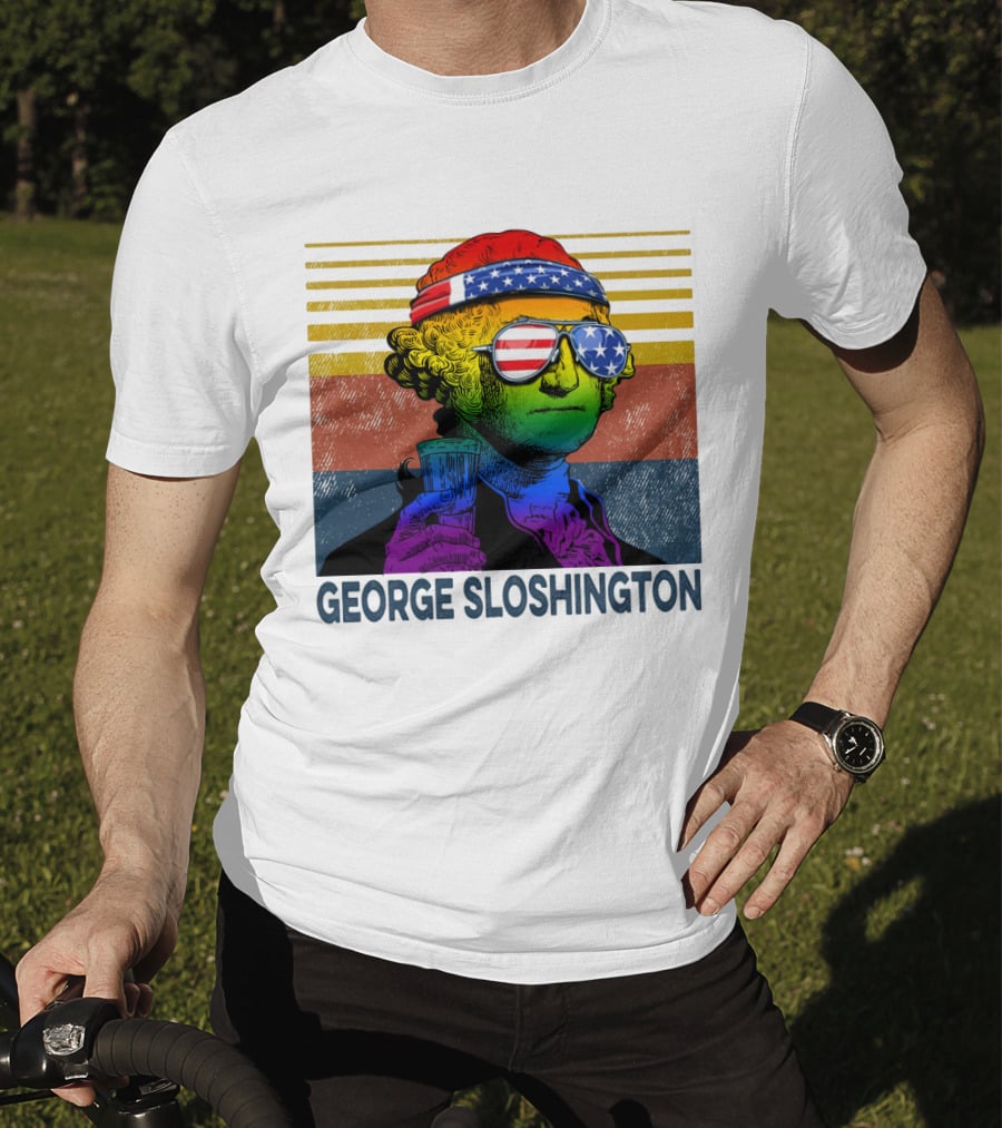George Sloshington Patriotic Beer Celebration With American Flag Bandana And Sunglasses T-Shirt