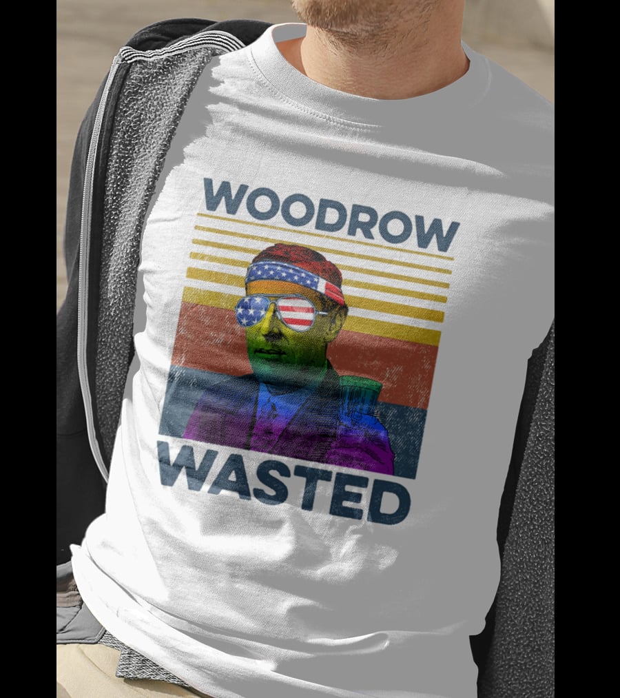 Woodrow Wasted American Flag Sunglasses Beer T-Shirt