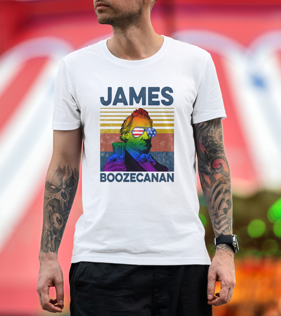 James Boozecanan American Flag Sunglasses with Beer Drink Rainbow T-Shirt