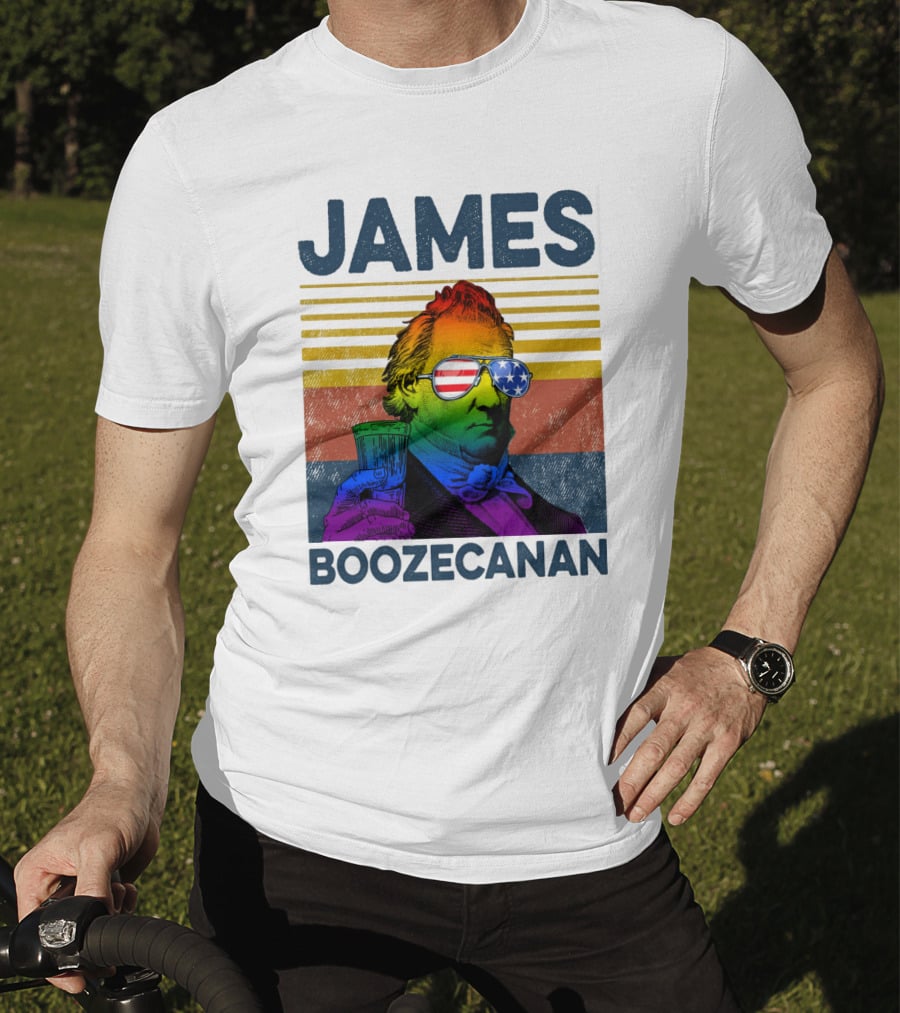James Boozecanan American Flag Sunglasses With Beer Drink Rainbow T-Shirt