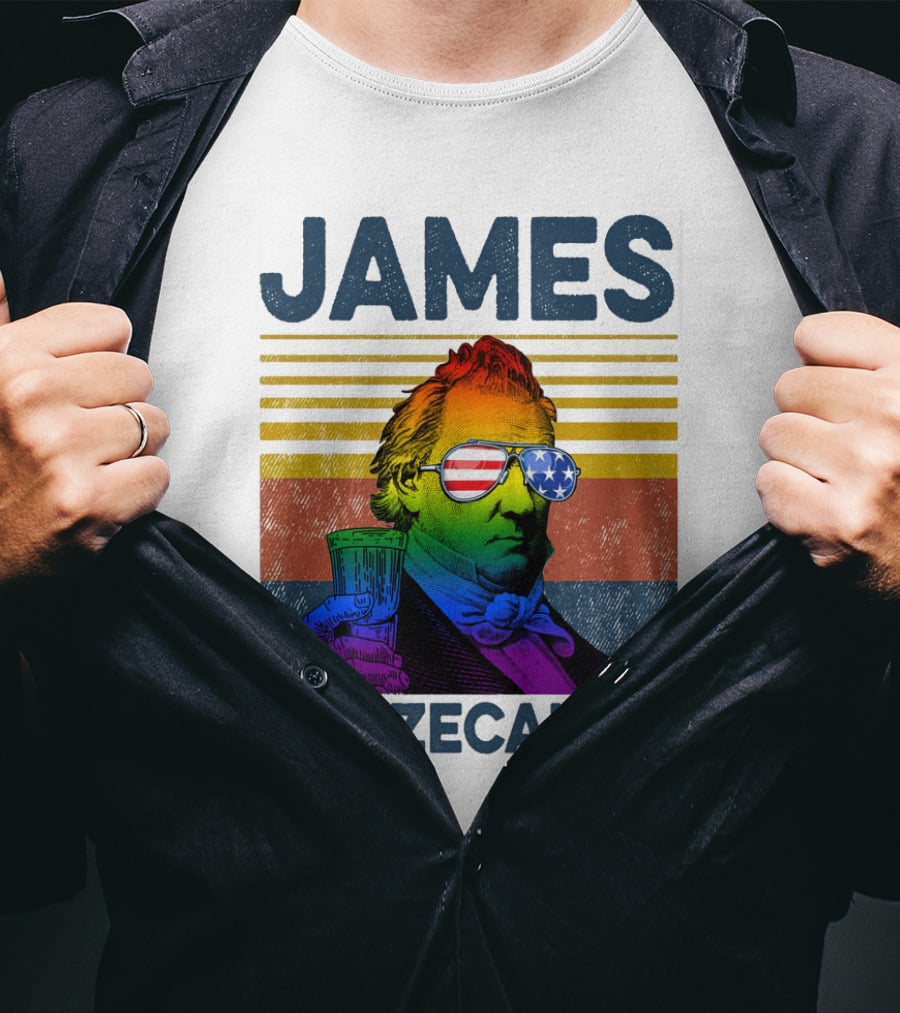 James Boozecanan American Flag Sunglasses With Beer Drink Rainbow T-Shirt