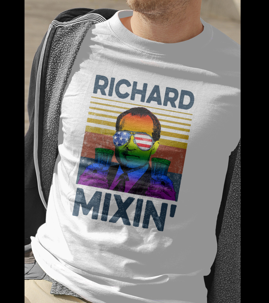 Richard Mixin' Beer Drink Patriotic Sunglasses Rainbow Stripes T-Shirt