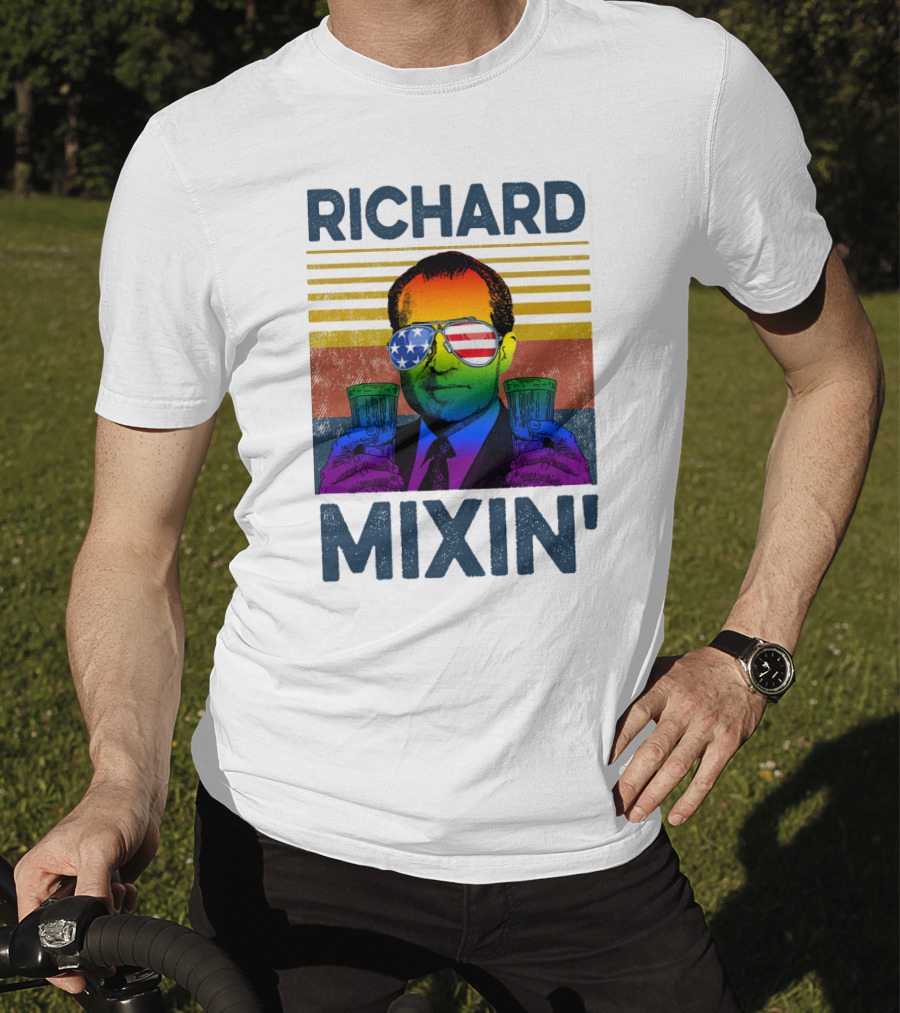 Richard Mixin' Beer Drink Patriotic Sunglasses Rainbow Stripes T-Shirt