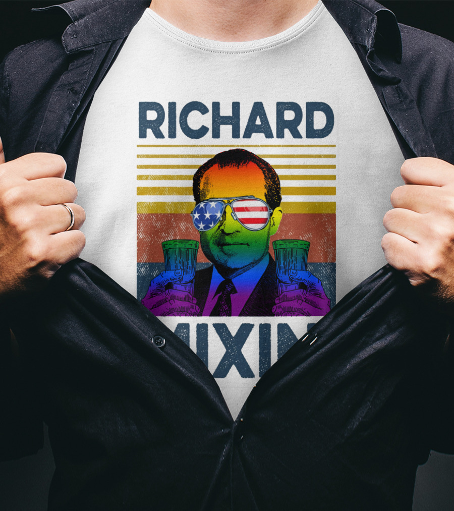 Richard Mixin' Beer Drink Patriotic Sunglasses Rainbow Stripes T-Shirt