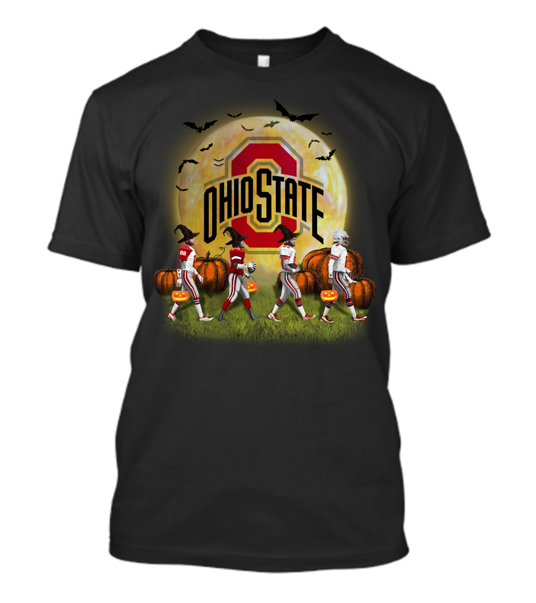 Ohio State Buckeyes Halloween Moon Walk With Pumpkins And Bats T-Shirt