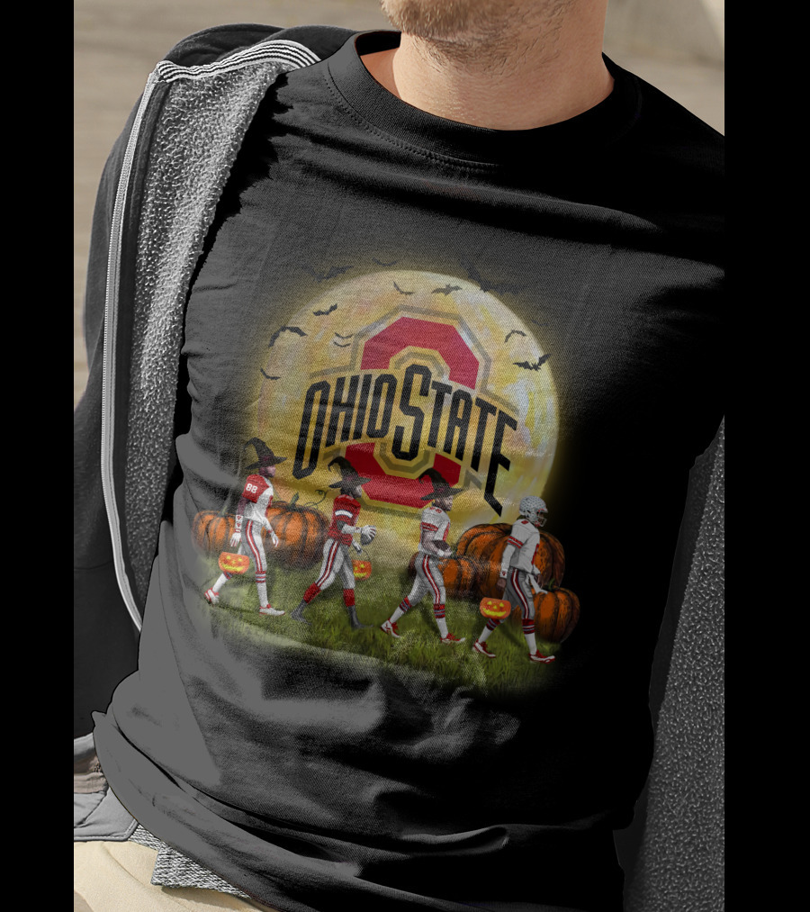 Ohio State Buckeyes Halloween Moon Walk With Pumpkins And Bats T-Shirt