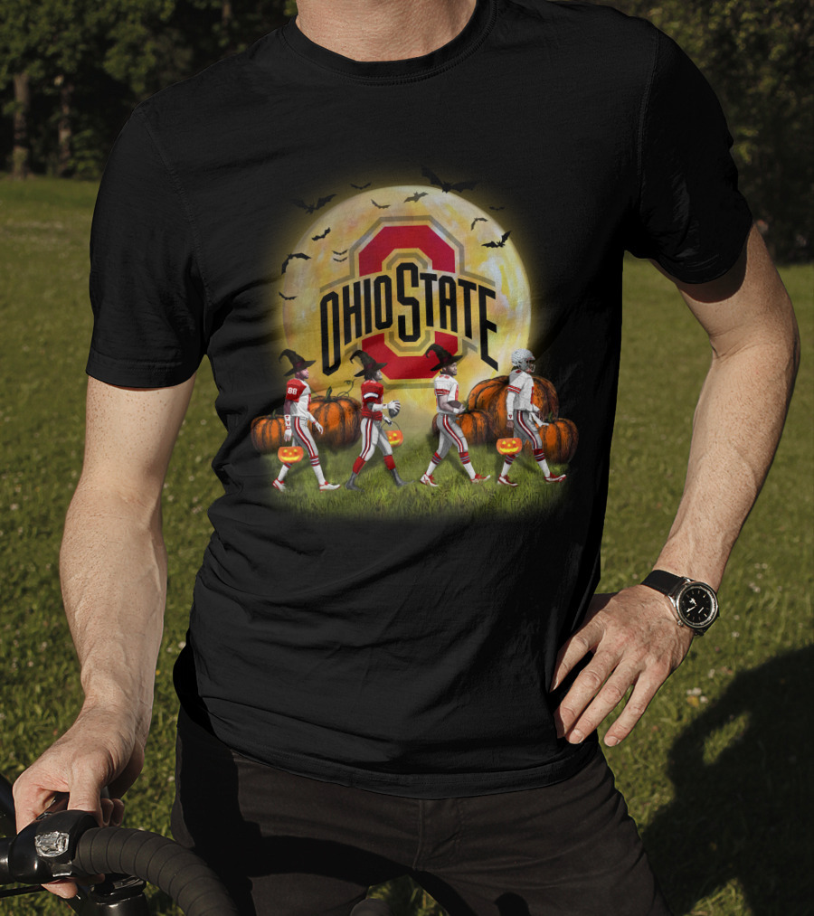 Ohio State Buckeyes Halloween Moon Walk With Pumpkins And Bats T-Shirt