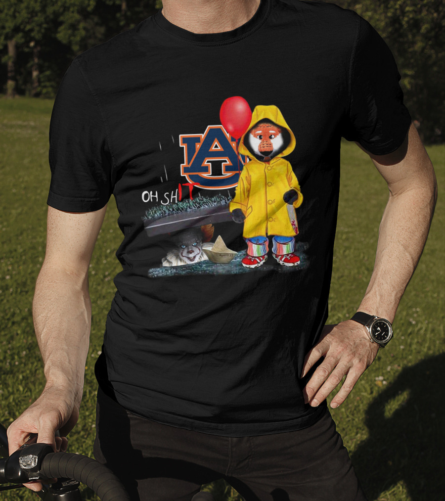 Auburn Tigers IT Parody Pennywise Raincoat Red Balloon Horror Crossover T-Shirt