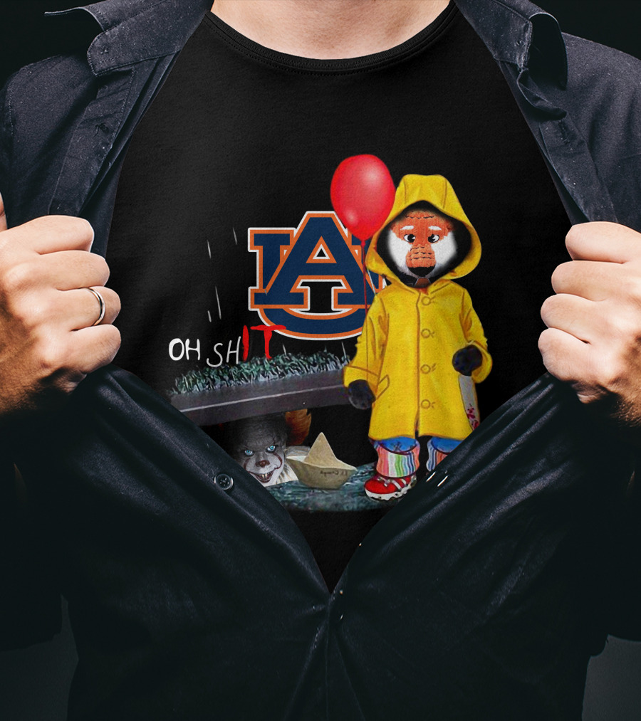 Auburn Tigers IT Parody Pennywise Raincoat Red Balloon Horror Crossover T-Shirt