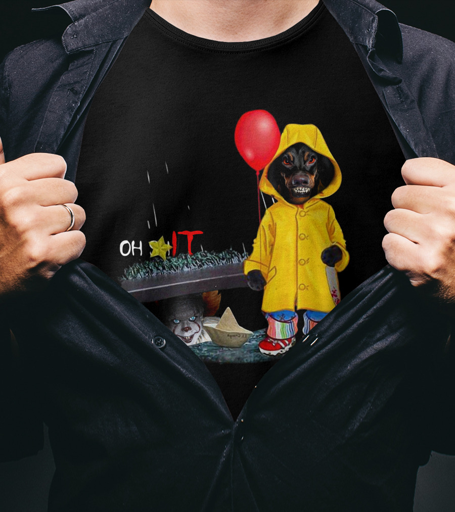 DachshundDs Oh IT With Creepy Clown And Red Balloon In Yellow Raincoat T-Shirt