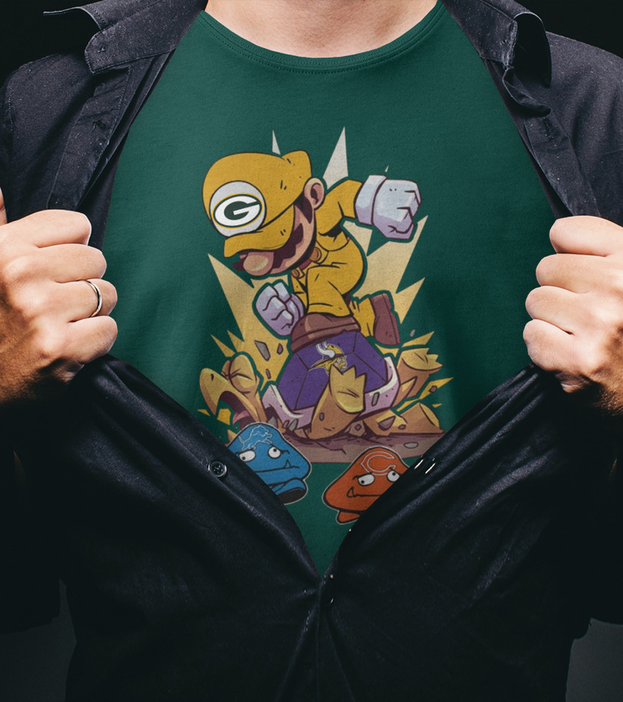 Green Bay Packers Mario Jumping On Minnesota Vikings Goombas T-Shirt