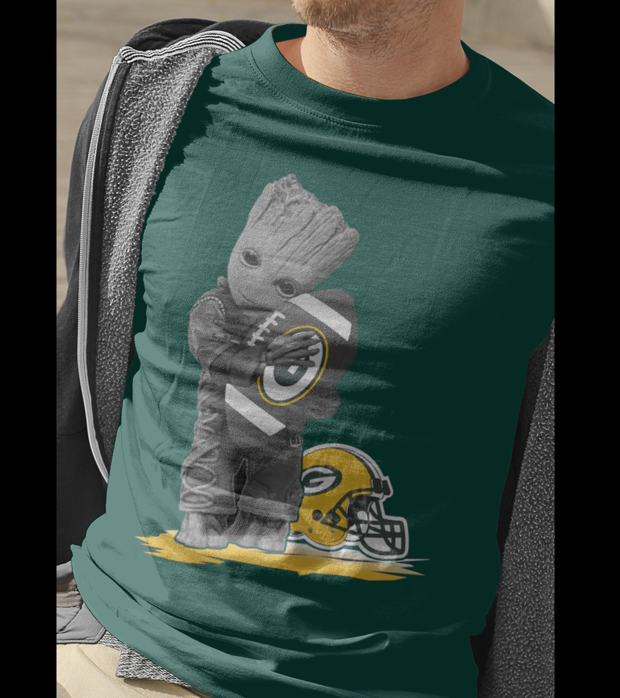 Groot Hugging Green Bay Packers Football With Helmet T-Shirt